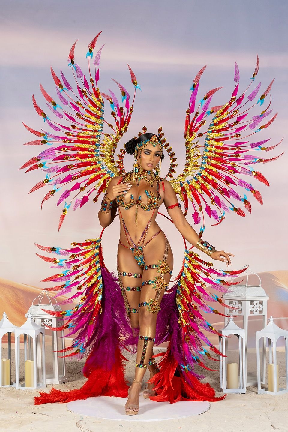 amaya Amaya Wire Bra and String Bikini with Large Backpack and Large Feathered Tail in Tribe Carnival, trinidad-carnival - 2025